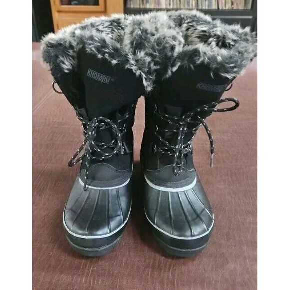 Worn Once Khombu Ellie Boot 8M Black Insulated Fur Winter Snow Boots 11 in Tall - Picture 1 of 10